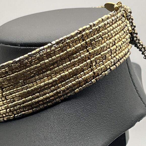 Gloria Astolfo Goldtone Glass Seed Bead Multi Layer Wire Choker Necklace - Picture 7 of 8